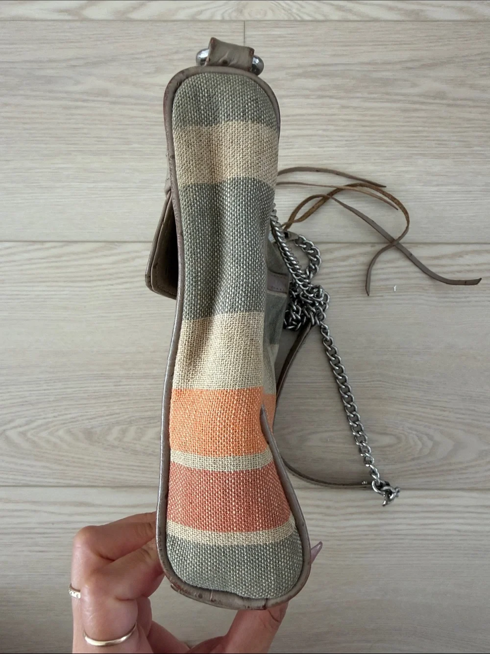 Rebecca Minkoff Striped Canvas Crossbody Mac Bag in Multi Tan & Orange